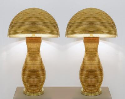 Pair of Large Italian Contemporary Brass Bamboo Table Lamps