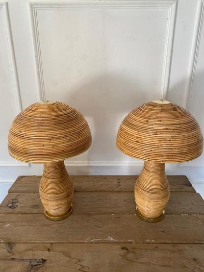 Pair of Large Italian Contemporary Brass Bamboo Table Lamps