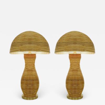 Pair of Large Italian Contemporary Brass Bamboo Table Lamps