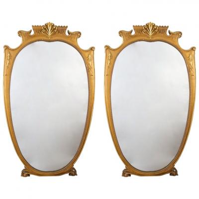 Pair of Large Italian Midcentury Gilt wood Mirror 1950