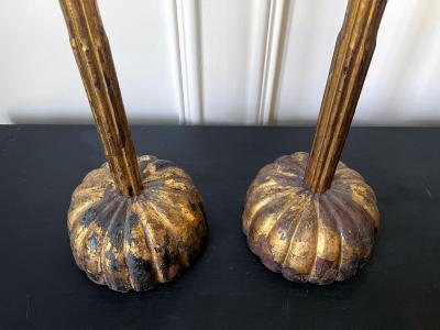 Pair of Large Japanese Carved Wood Temple Candle Stickers Edo Period