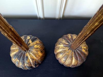 Pair of Large Japanese Carved Wood Temple Candle Stickers Edo Period