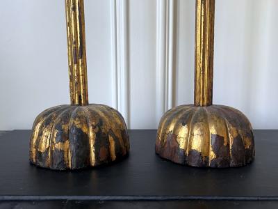 Pair of Large Japanese Carved Wood Temple Candle Stickers Edo Period