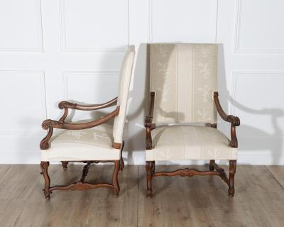 Pair of Large Louis XIII Style Carved Oak Armchairs