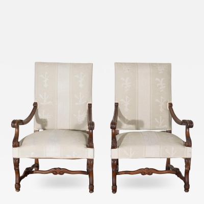 Pair of Large Louis XIII Style Carved Oak Armchairs