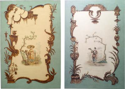 Pair of Large Louis XV Oil Painting of Chinoiserie Genre Scenes