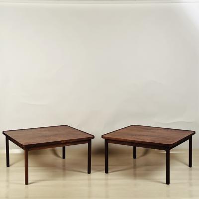 Pair of Large Low Walnut Burl End Tables or Two Part Coffee Table