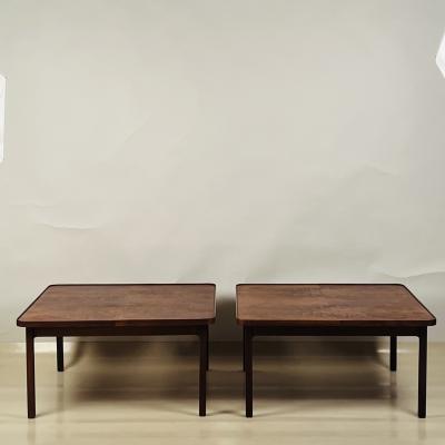 Pair of Large Low Walnut Burl End Tables or Two Part Coffee Table