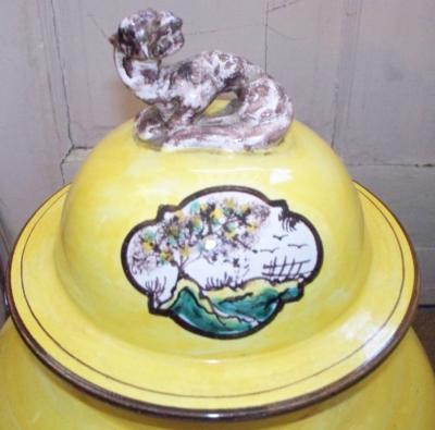 Pair of Large Quimper Style Hand Painted Lidded Jars