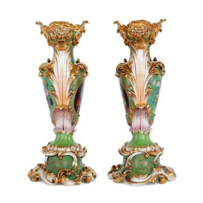 Pair of Large Rococo Porcelain Vases with Painted Madonnas