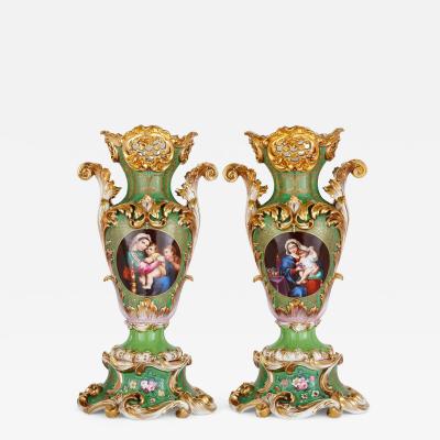 Pair of Large Rococo Porcelain Vases with Painted Madonnas