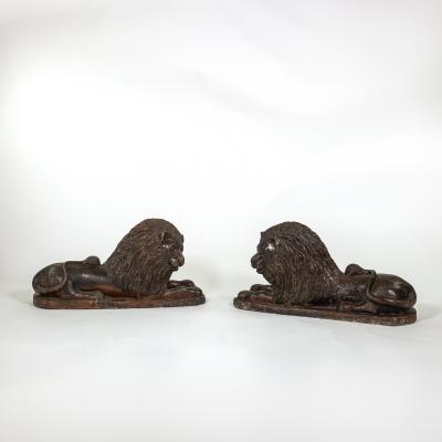 Pair of Large Salt Glazed Stoneware Recumbent Lions Portuguese Circa 1830