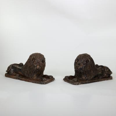 Pair of Large Salt Glazed Stoneware Recumbent Lions Portuguese Circa 1830