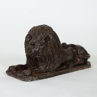 Pair of Large Salt Glazed Stoneware Recumbent Lions Portuguese Circa 1830