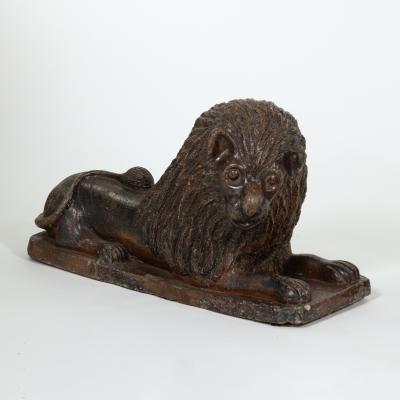 Pair of Large Salt Glazed Stoneware Recumbent Lions Portuguese Circa 1830