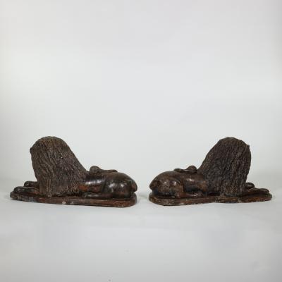 Pair of Large Salt Glazed Stoneware Recumbent Lions Portuguese Circa 1830