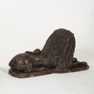 Pair of Large Salt Glazed Stoneware Recumbent Lions Portuguese Circa 1830