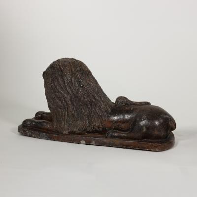 Pair of Large Salt Glazed Stoneware Recumbent Lions Portuguese Circa 1830