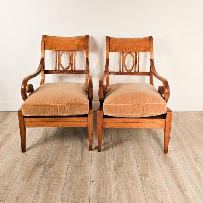 Pair of Large Satin Birch Biedermeier Chairs circa 1820