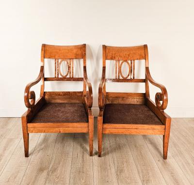 Pair of Large Satin Birch Biedermeier Chairs circa 1820