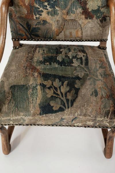 Pair of Large Scale Armchairs Upholstered in Antique Tapestry