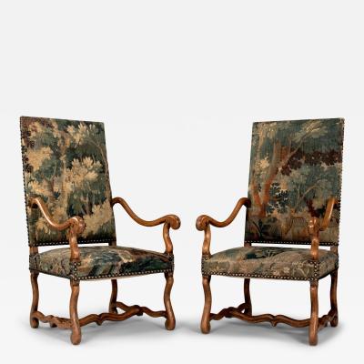 Pair of Large Scale Armchairs Upholstered in Antique Tapestry