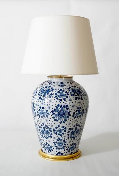 Pair of Large Scale Blue and White Dutch Delft Vase Table Lamps circa 1850