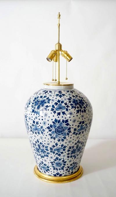 Pair of Large Scale Blue and White Dutch Delft Vase Table Lamps circa 1850