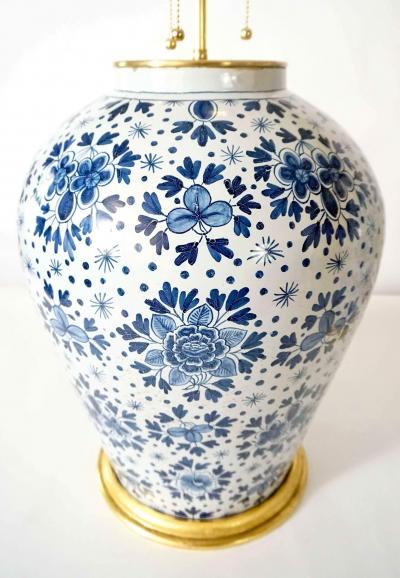 Pair of Large Scale Blue and White Dutch Delft Vase Table Lamps circa 1850