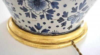 Pair of Large Scale Blue and White Dutch Delft Vase Table Lamps circa 1850