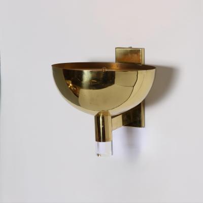 Pair of Large Scale Brass and Lucite Sconces 