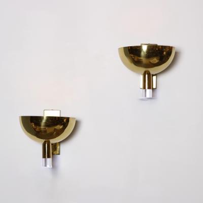 Pair of Large Scale Brass and Lucite Sconces 