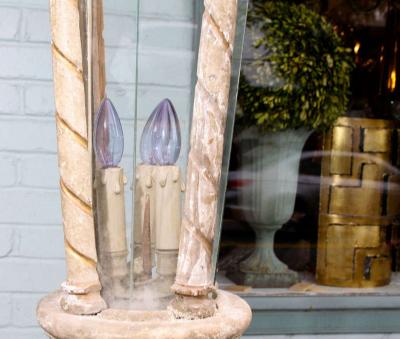Pair of Large Scale French Artisan Crafted Wood and Glass Lanterns