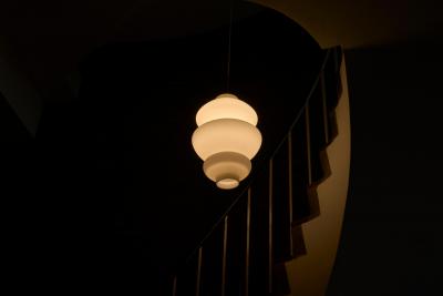 Pair of Large Sculptural Mid Century Pendant Lamps in Opaline Glass 1960