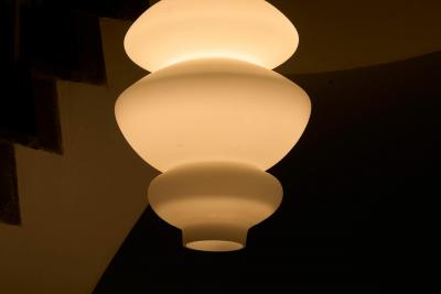 Pair of Large Sculptural Mid Century Pendant Lamps in Opaline Glass 1960