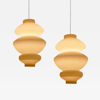 Pair of Large Sculptural Mid Century Pendant Lamps in Opaline Glass 1960