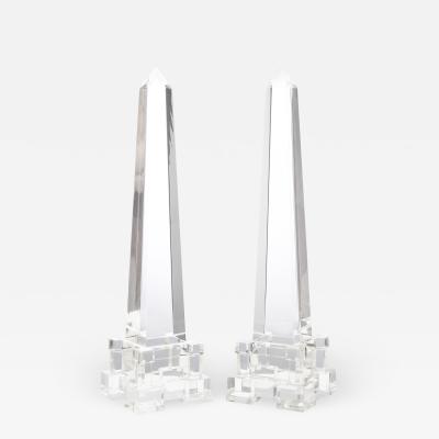 Pair of Large Solid Lucite Obelisks 1970s