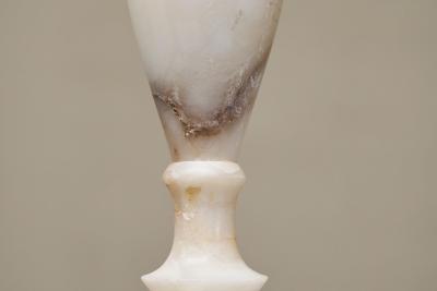 Pair of Large Table Lamps in Hand Carved Alabaster Italy 1950s