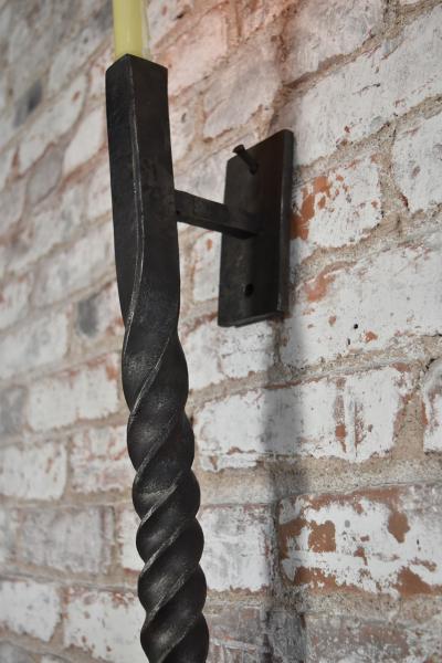 Pair of Large Twisted Hand Made Wrought Iron Wall Sconces