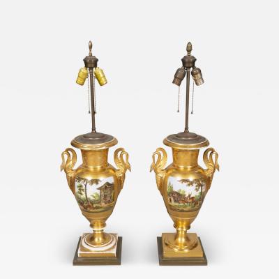 Pair of Large Vieux Paris Porcelain Table Lamps