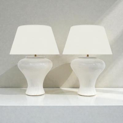 Pair of Large White Stoneware Table Lamps