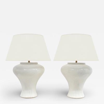 Pair of Large White Stoneware Table Lamps