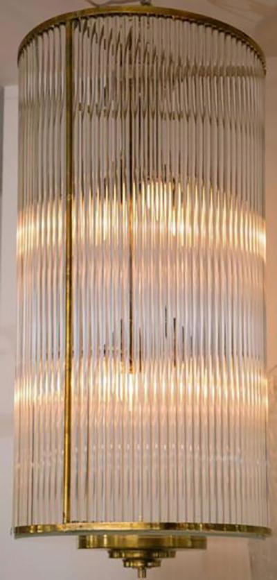 Pair of Large and Sleek Italian Glass and Brass Lanterns