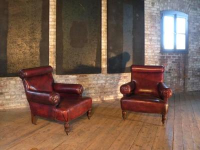Pair of Large early 20th century English Leather Club or library Chairs