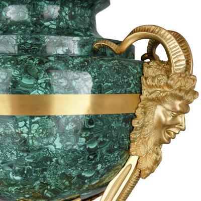 Pair of Large gilt bronze and malachite Neoclassical style candelabra