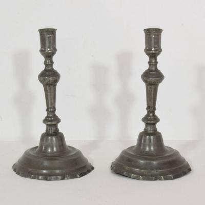 Pair of Late 18th Century French Neoclassical Pewter Candleholders