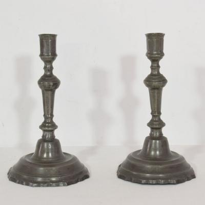 Pair of Late 18th Century French Neoclassical Pewter Candleholders