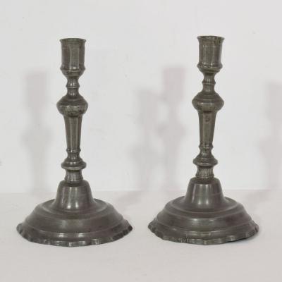 Pair of Late 18th Century French Neoclassical Pewter Candleholders