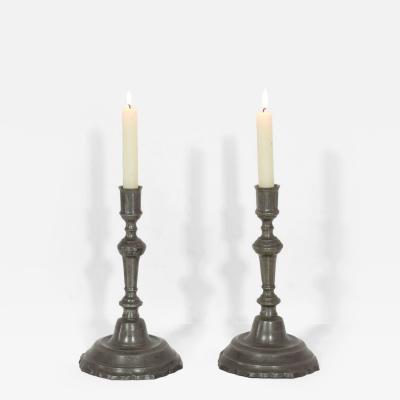 Pair of Late 18th Century French Neoclassical Pewter Candleholders