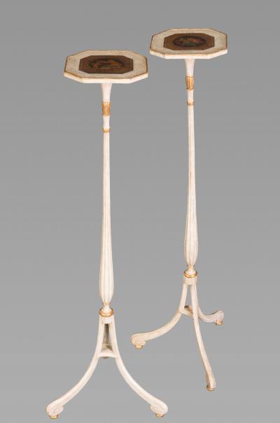 Pair of Late 18th Century White Painted and Parcel Gilt Candle Stands